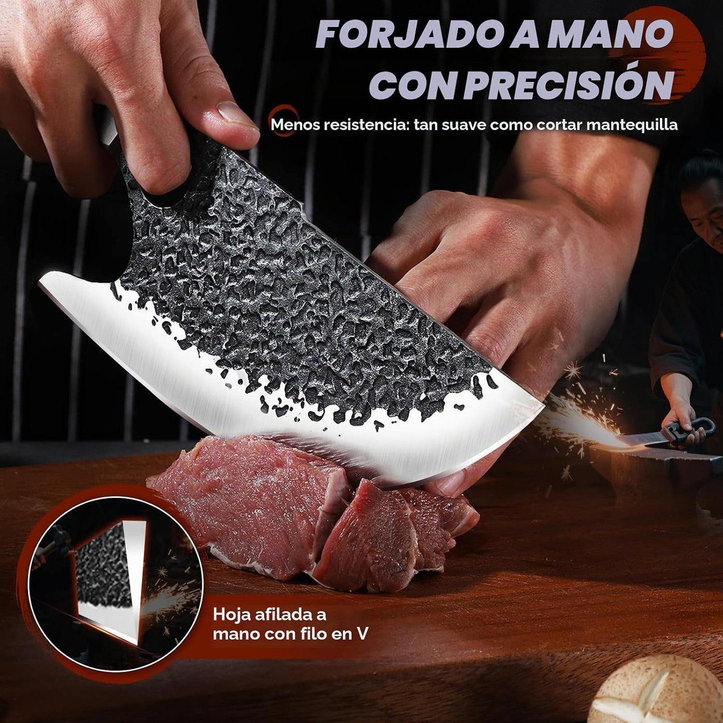 Huusk Cuchillos de carnicero para carne, juego de cuchillos de coci...