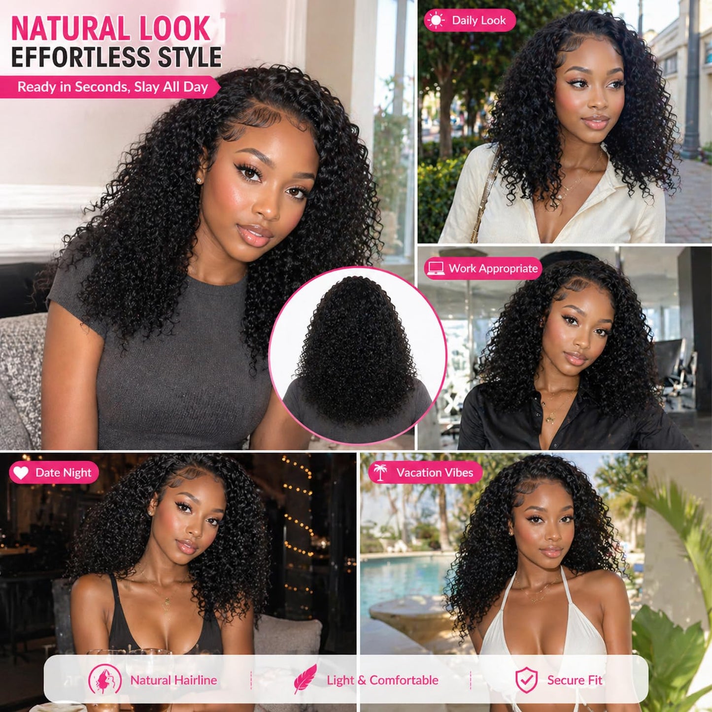 ManeMajesty Peluca rizada rizada con diadema negra natural, 22 pulg...