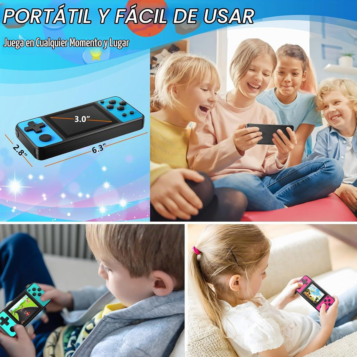 TEBIYOU Juegos de mano de 32 bits para niños, 139 juegos de video i...