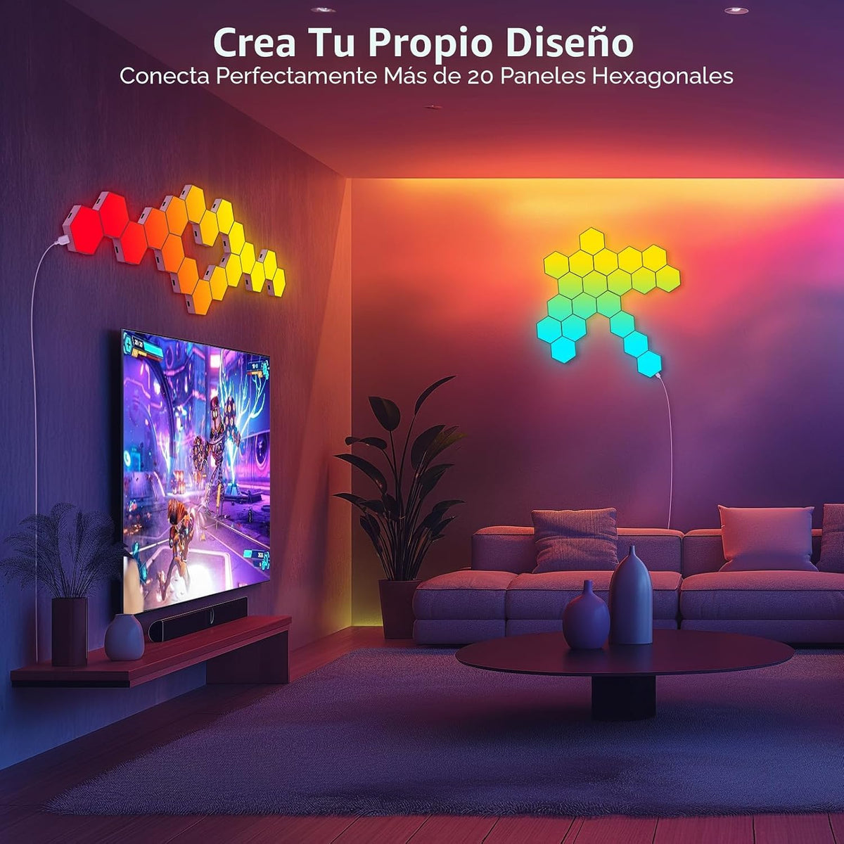 JIMIMORO Paquete de 8 paneles de luz LED hexagonales, luces de deco...