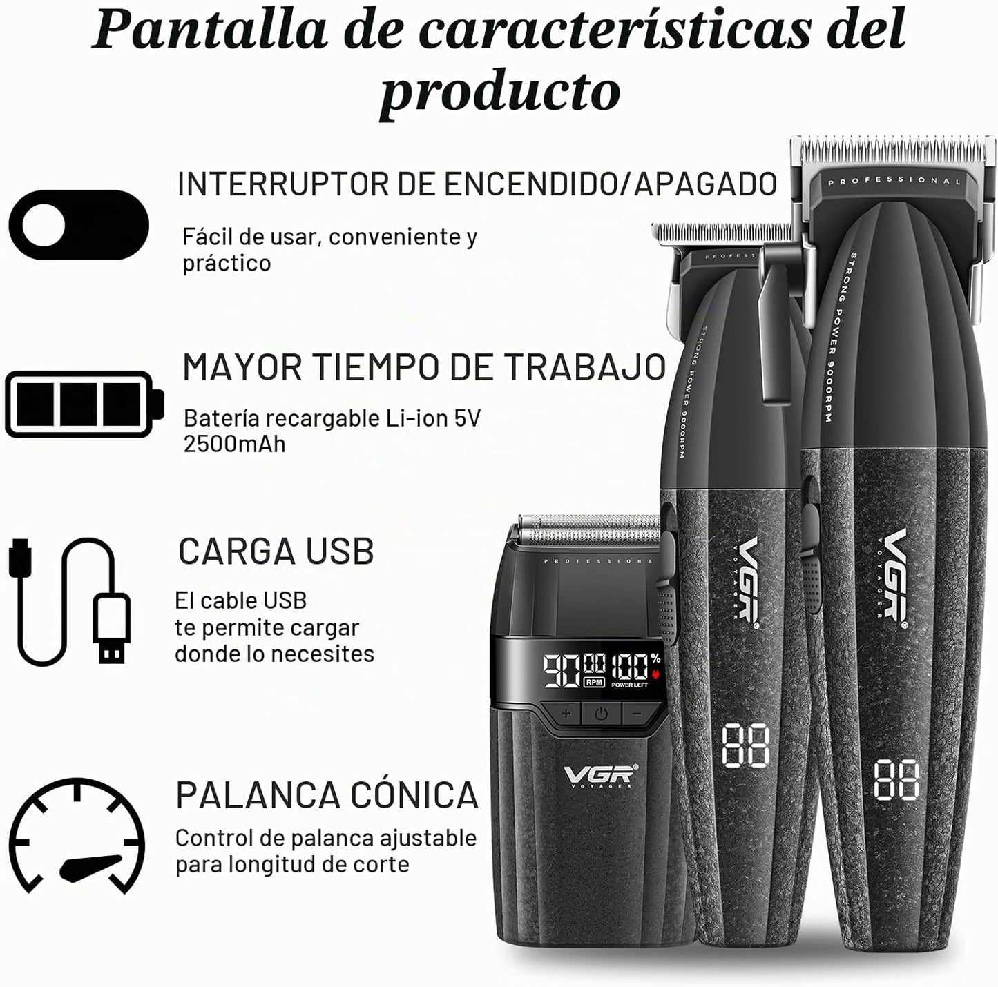 VGR 640S3 Kit Profesional de Corte de Cabello 3 en 1, 9000RPM Corta...