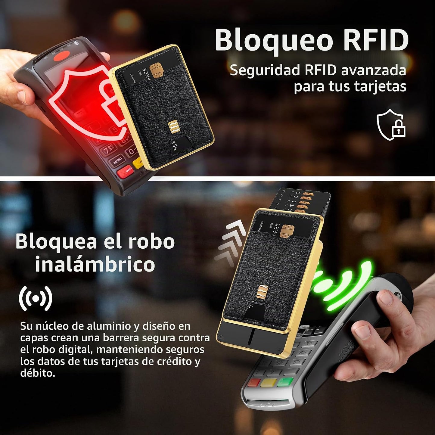 VENICE MIAMI Cartera con bloqueo RFID, tarjetero minimalista con ac...