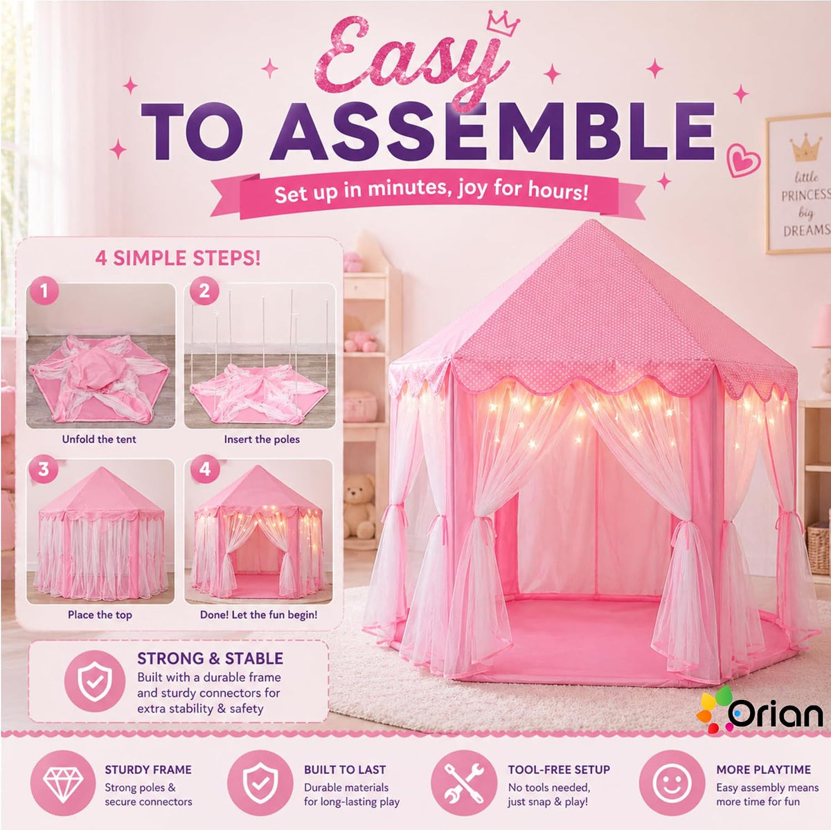 ORIAN Tienda de campaña Princess Castle Playhouse para niñas con lu...