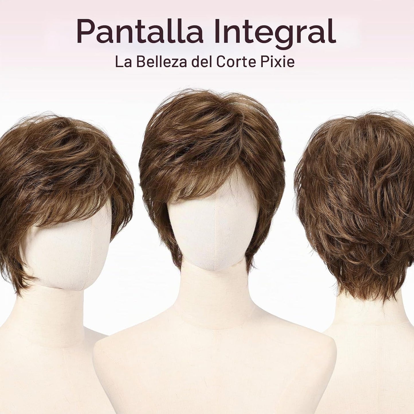 EMMOR Peluca Corta de Cabello Humano Marrón Mezclado para Mujeres B...