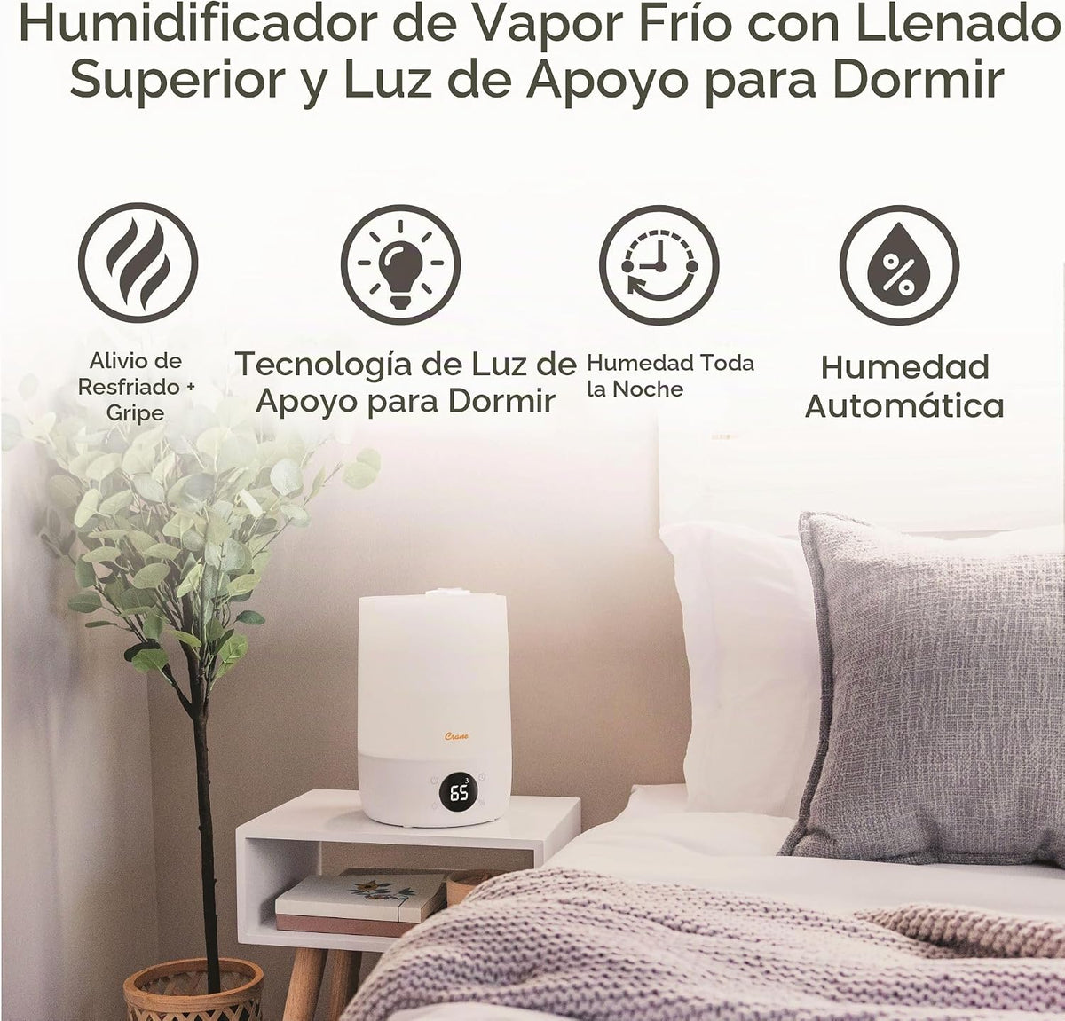 Crane Humidificador 3 en 1 ultra silencioso, difusor de aroma de ac...