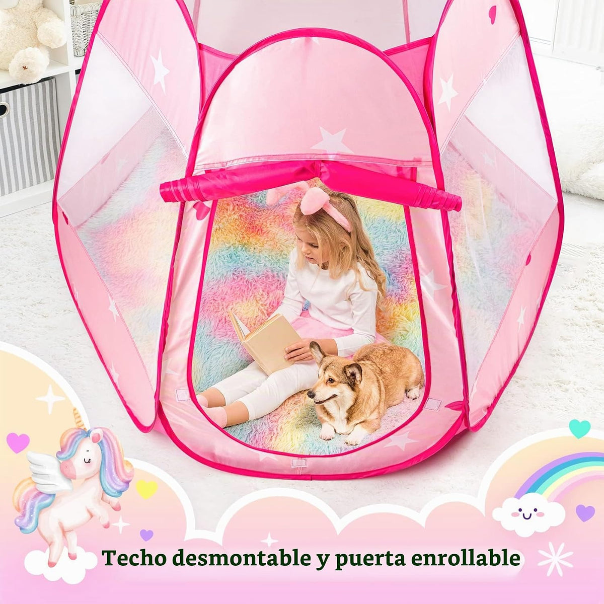 Princess Castle - Tienda de campaña desplegable para niñas con alfo...