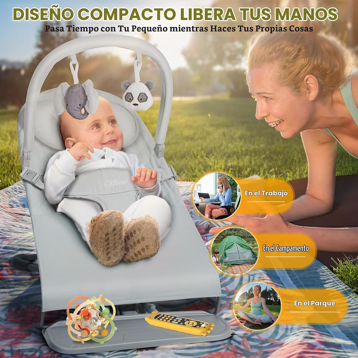 Orzbow Baby Bouncer, asiento portátil para bebés de 0 a 12 meses, h...