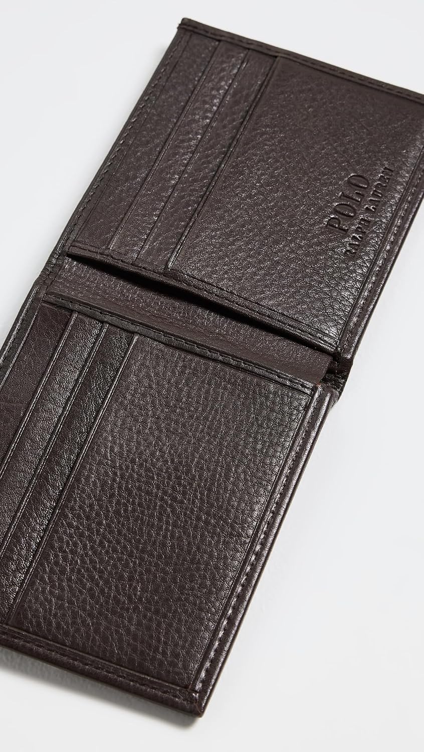 Polo Ralph Lauren Billetera de cuero con guijarros para hombre, mar...