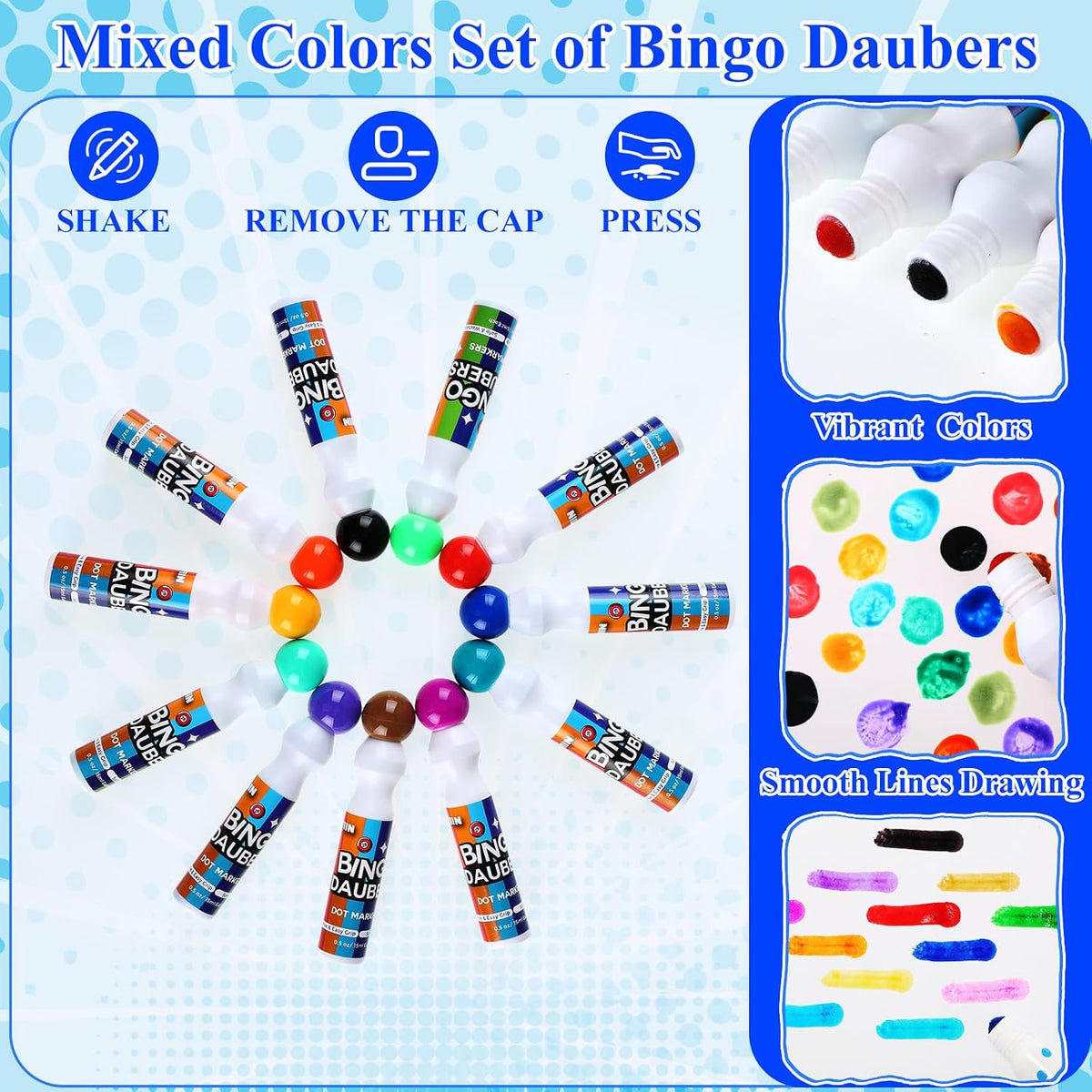 Crtiin Paquete de 72 rotuladores de bingo a granel, 24 colores de m...