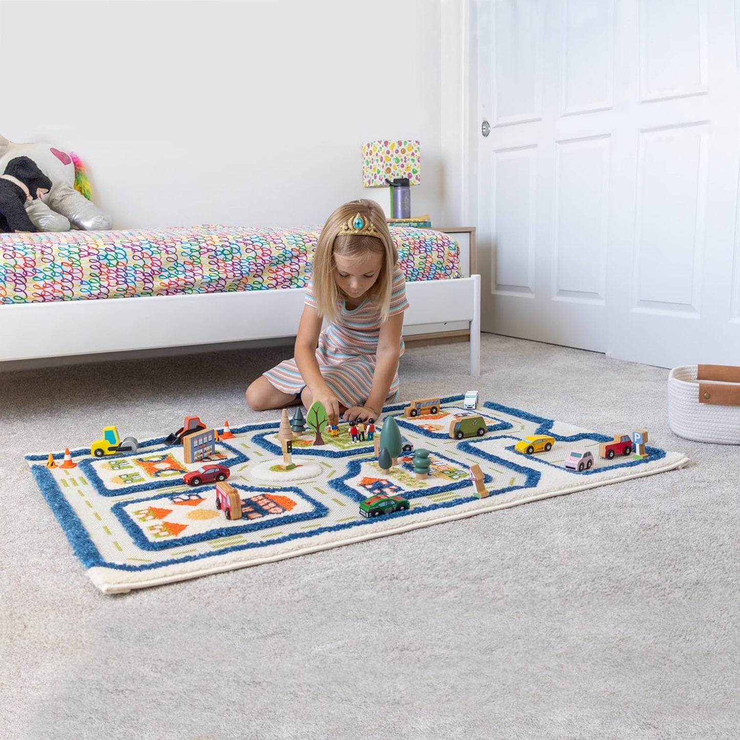IVI Alfombra de juego gruesa 3D para niños con diseño de ciudad col...