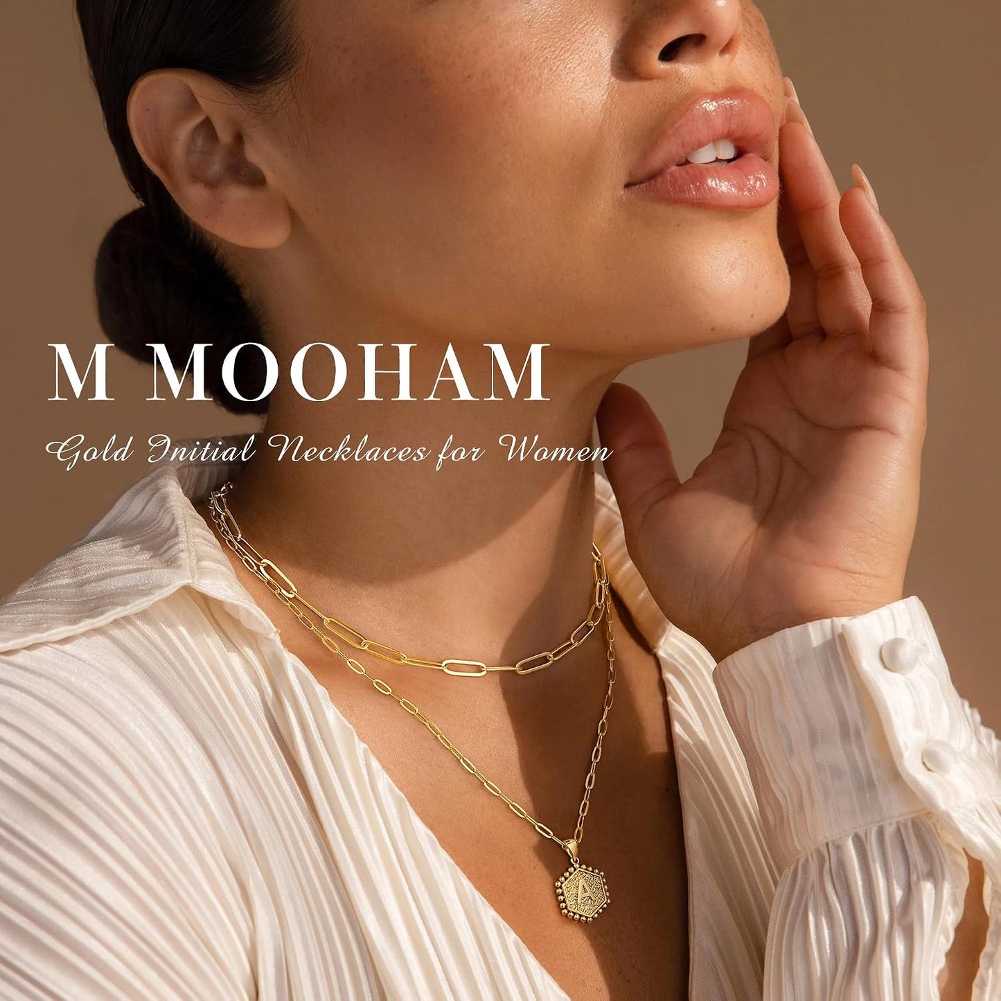M MOOHAM - Delicado collar de oro para mujer, de 14 quilates, en ca...