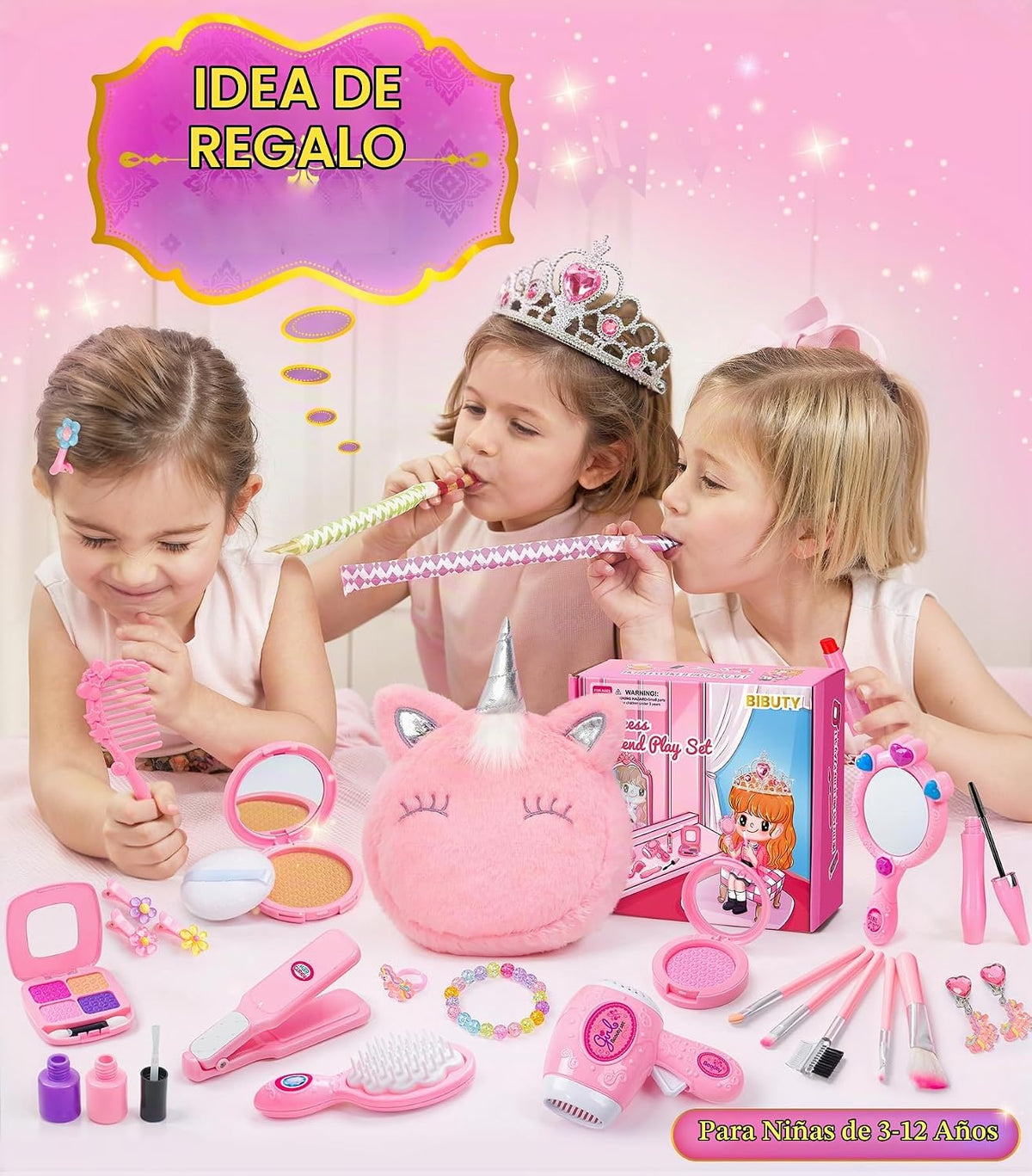 Kit de maquillaje para niñas BIBUTY, juguetes de princesa, maquilla...