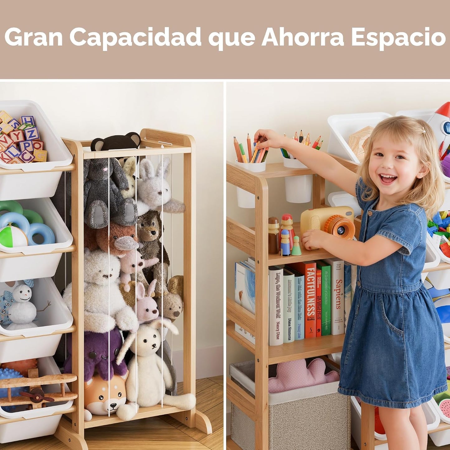 Organizador de almacenamiento de juguetes con estantería y almacena...