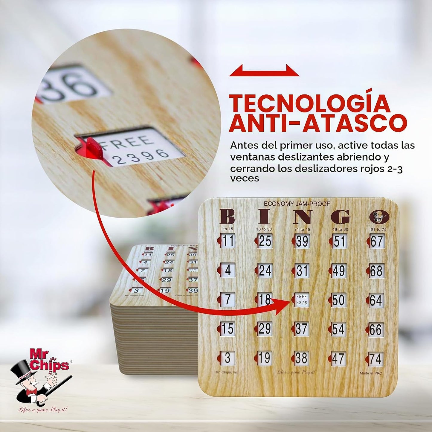 MR CHIPS Tarjetas de bingo deslizantes a prueba de atascos con vent...