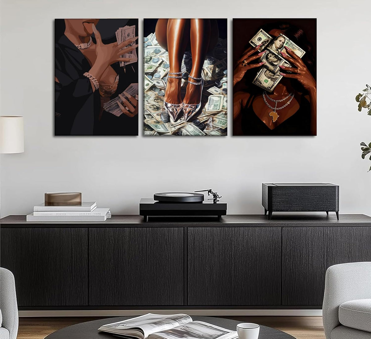 Arte de pared de moda de chica negra con dinero, imágenes de mujere...
