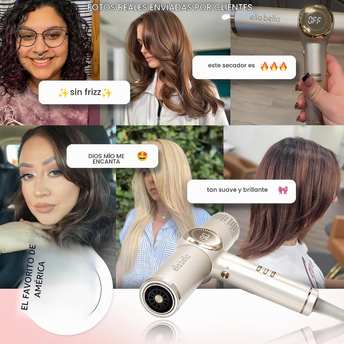 ELLA BELLA® - Secador de pelo iónico profesional con difusor \u2022...