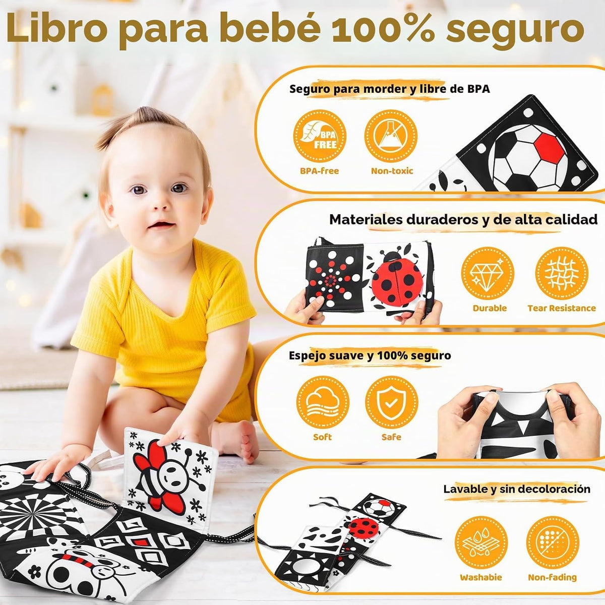 AJsupojouet Libro de bebé recién nacido en blanco y negro de alto c...