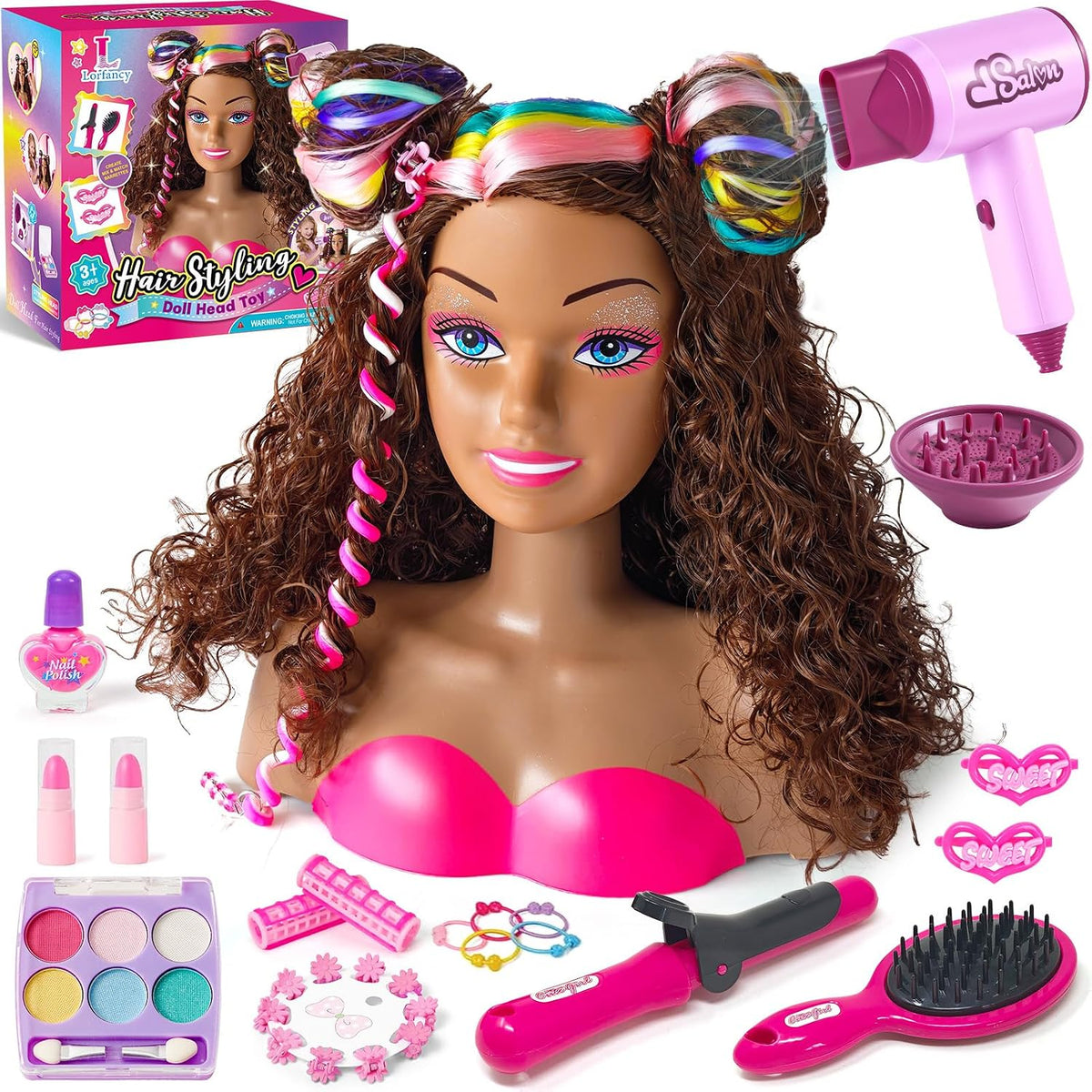 Cabeza de muñeca para peinar el cabello, muñeca negra de 9 pulgadas...