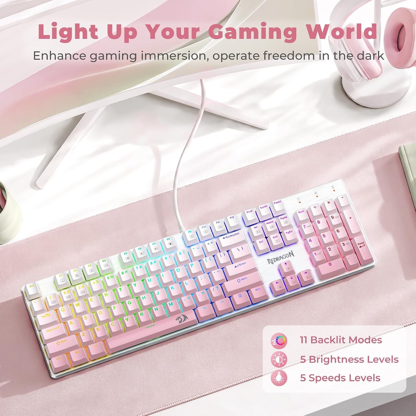 Redragon Teclado mecánico con cable K671GP | Teclado LED, 11 modos...