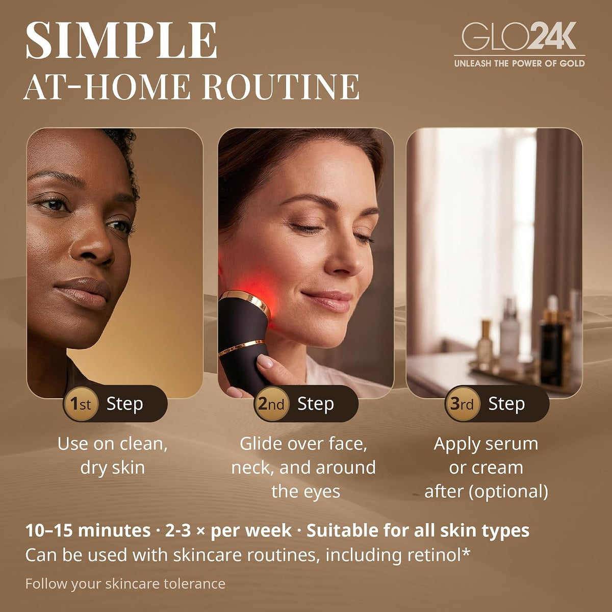 Masajeador de luz roja 3 en 1 GLO24K para cara y cuello | Dispositi...
