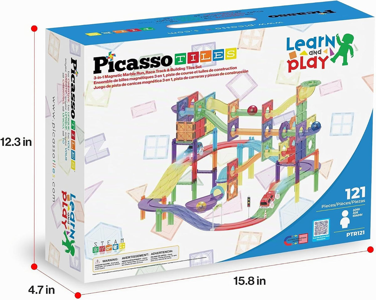 PicassoTiles Juego de 121 azulejos magnéticos de pista de carreras...