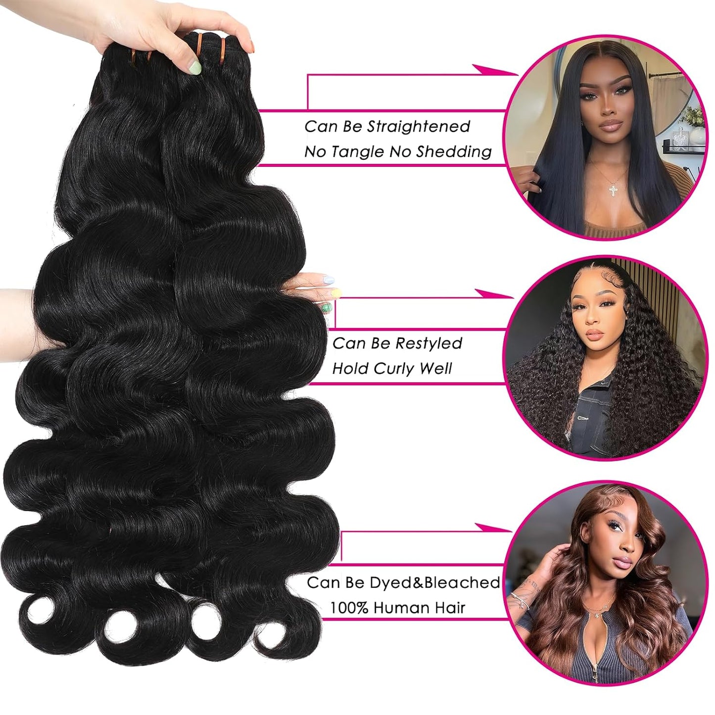 Extensiones de cabello humano virgen brasileño 16A sin procesar, 10...