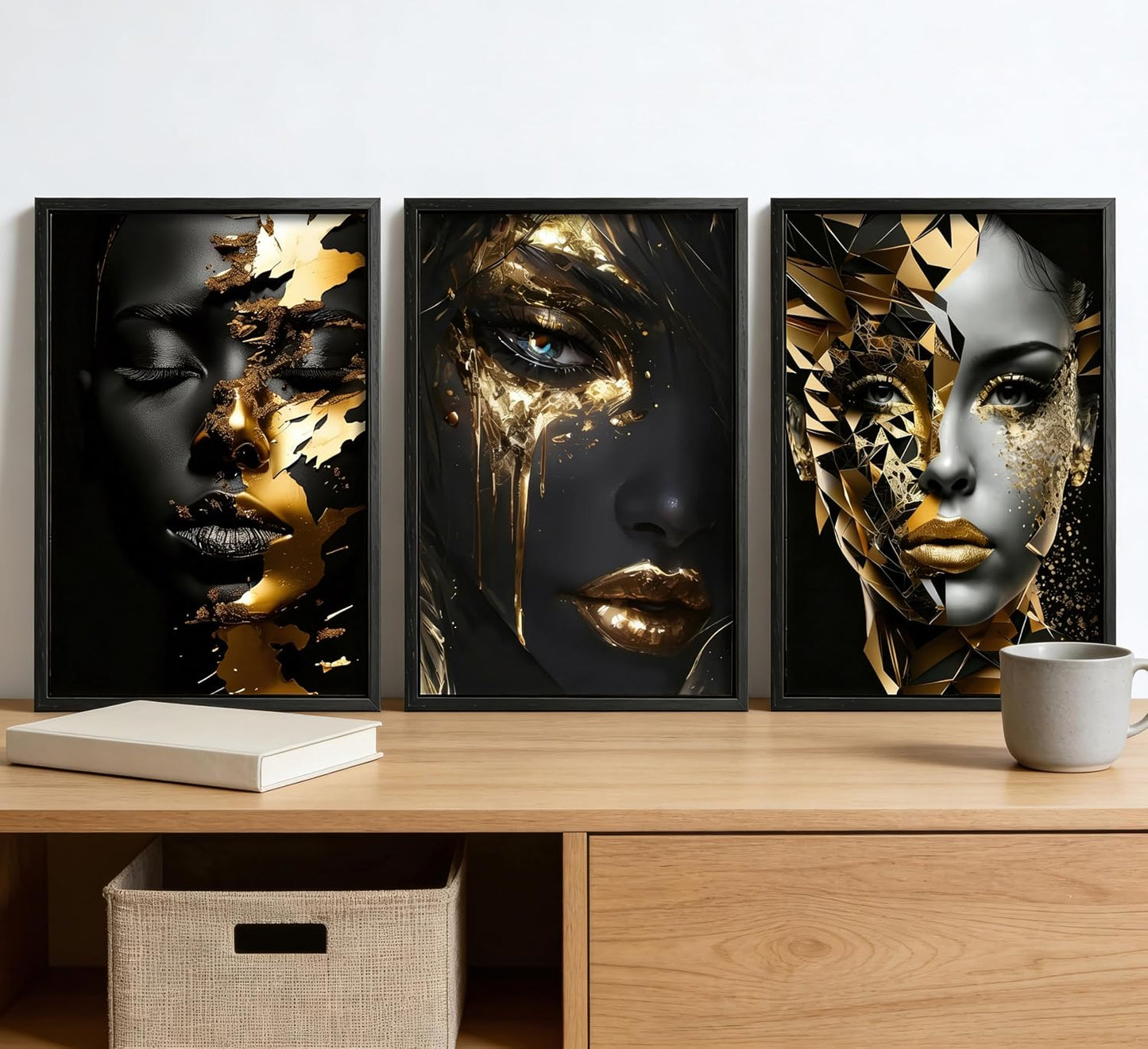 Lienzo abstracto enmarcado negro con cara de mujer negra, arte de p...
