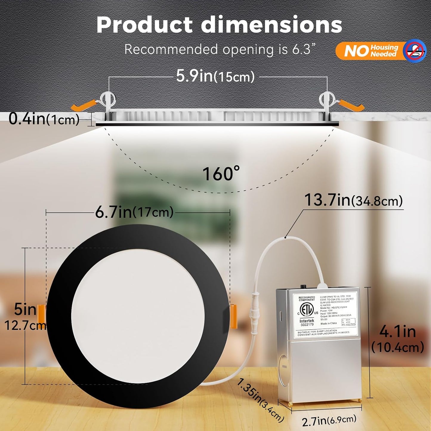 CHARKEE Paquete de 24 luces LED empotrables ultrafinas de 6 pulgada...