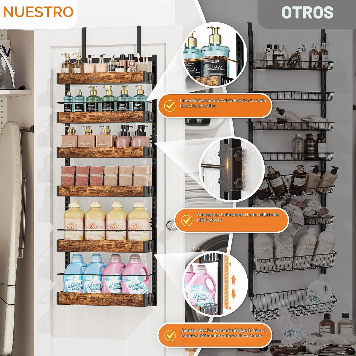 Organizador de puerta de despensa de 6 niveles, cesta ajustable de...