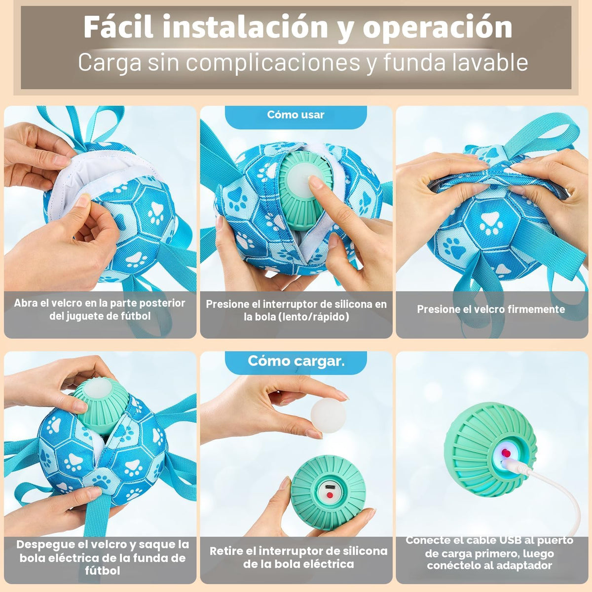 Qraxond Juguetes interactivos para perros, pelota de fútbol para pe...
