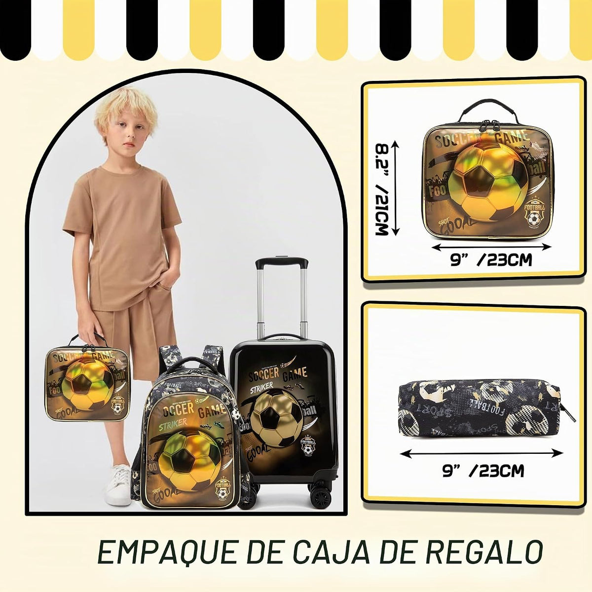 Homskiii Juego de maletas de fútbol para niños, 5 piezas, equipaje...