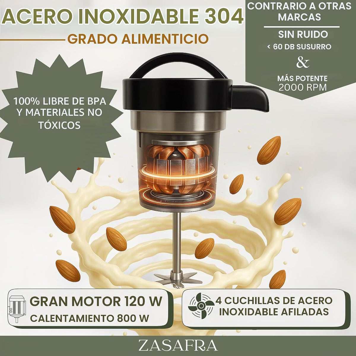 Máquina para hacer leche de nuez 8 en 1, 50 onzas \/ 1.5 L con cola...