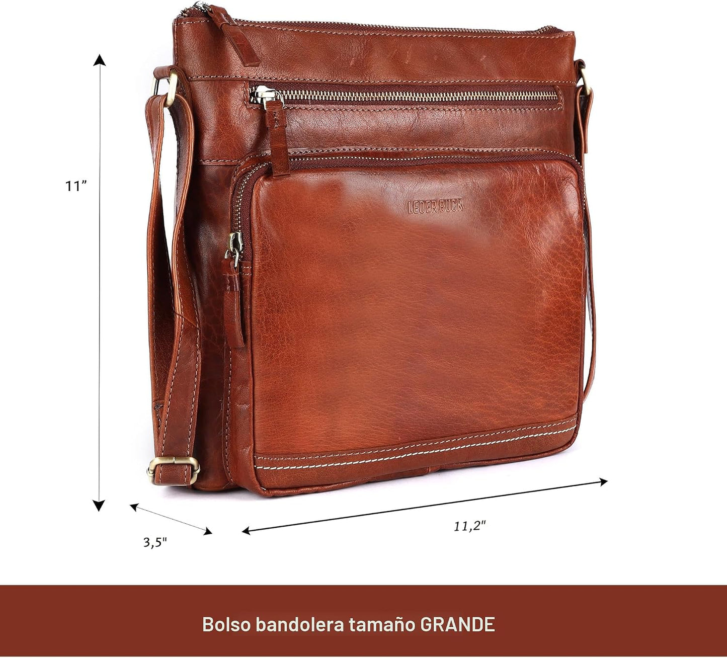 LEDERBUCK Olga - Bolso bandolera extragrande de piel auténtica para...