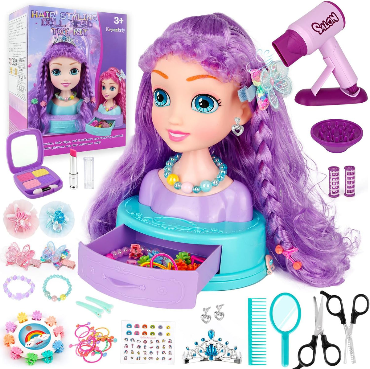 Kryonixty Maquillaje de cabeza de muñeca 4 en 1 para peinar el cabe...