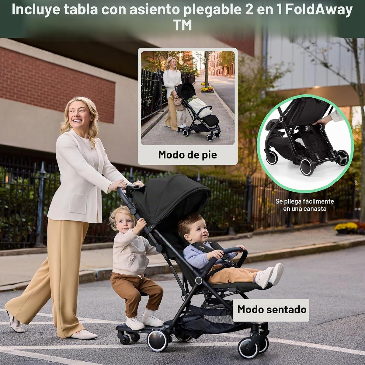 Ingenuity 3D Travelmate Pro - Cochecito de viaje ligero con tabla p...