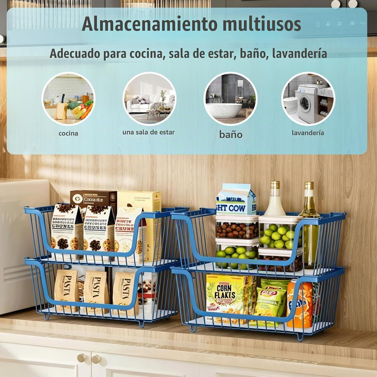 GAOKASE 4 cestas apilables de alambre para organizadores y almacena...