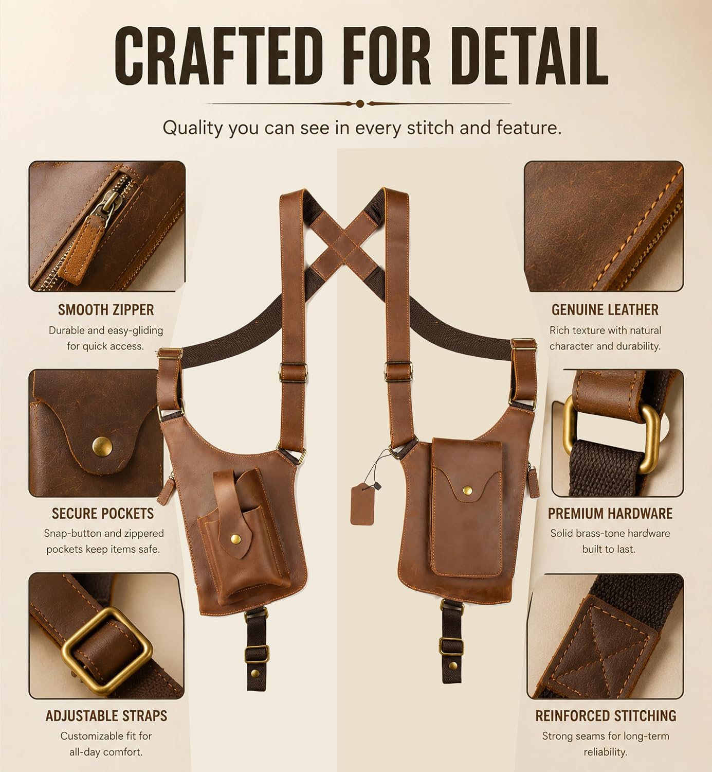 IBYADO Bolso de hombro con axila de cuero genuino para hombres y mu...