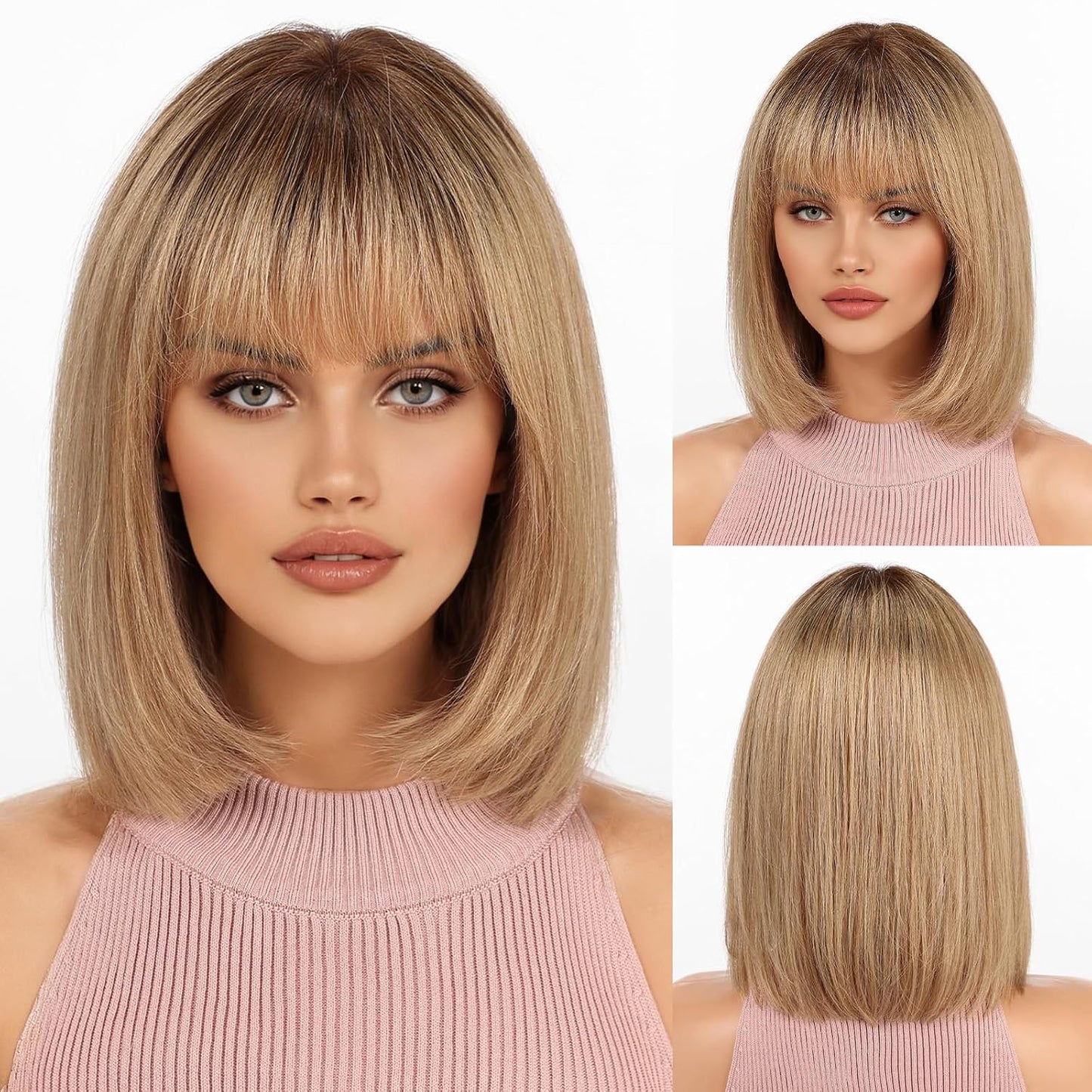 KKU Pelucas de cabello humano rubio ceniza degradado para mujer, pe...