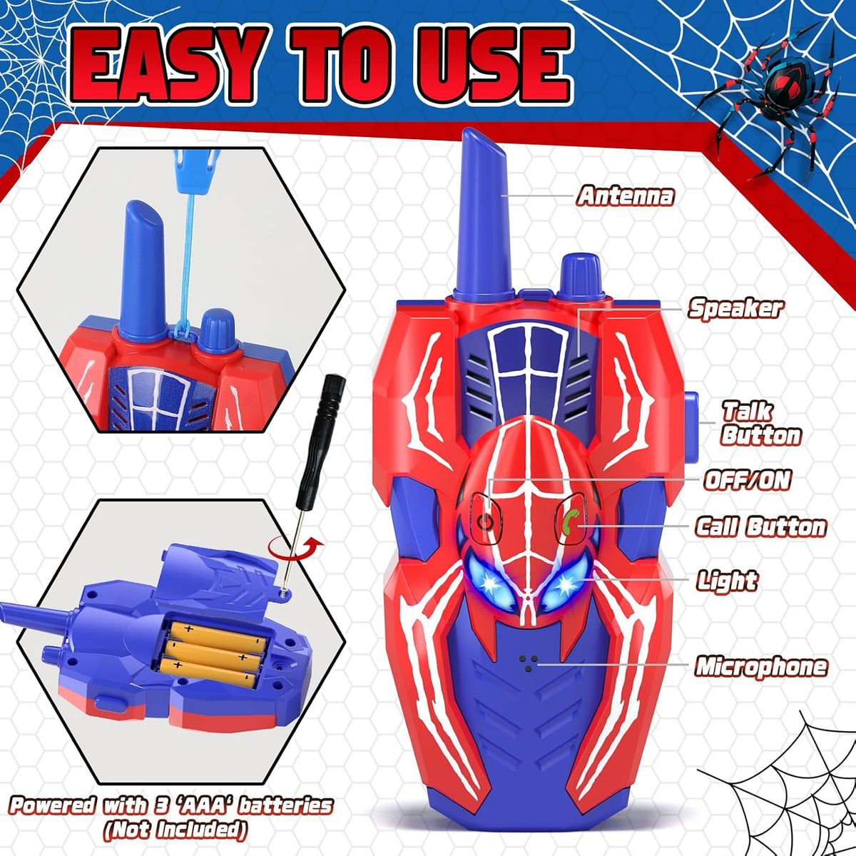 Walkie Talkies para niños, juguetes de araña, paquete de 2 juguetes...