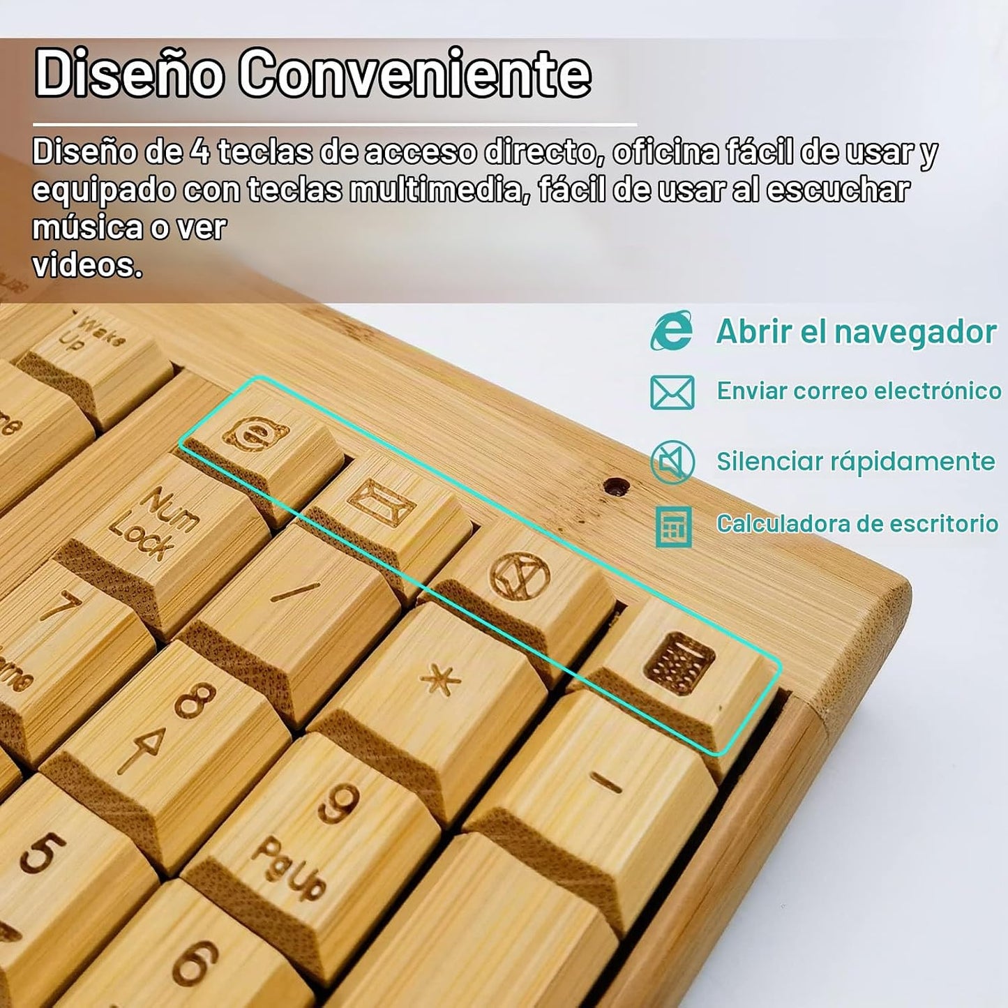 Smart Tech Combo de teclado y mouse inalámbricos de bambú natural d...