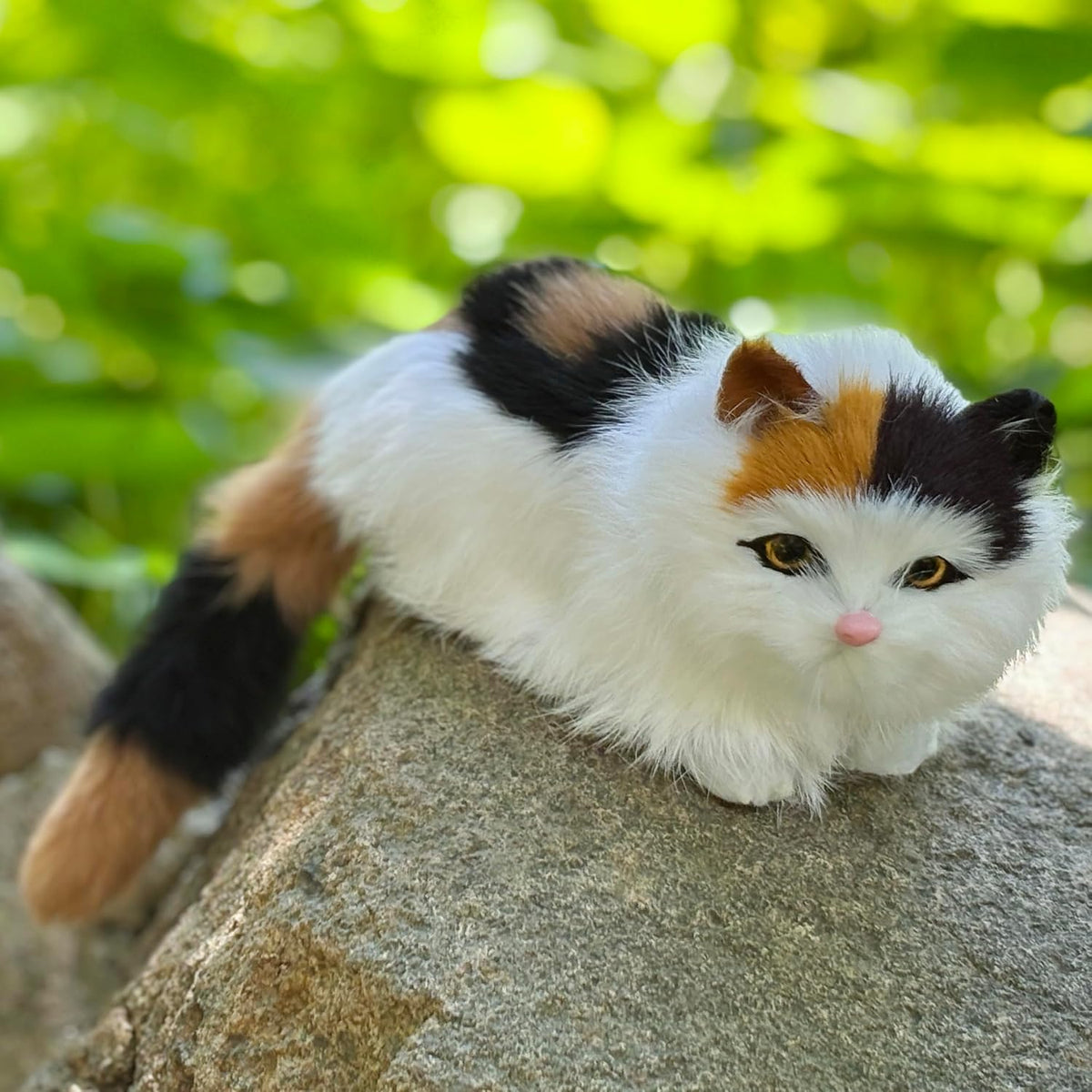 Figura realista de gato calicó para bebé, estatua de gatito peludo...