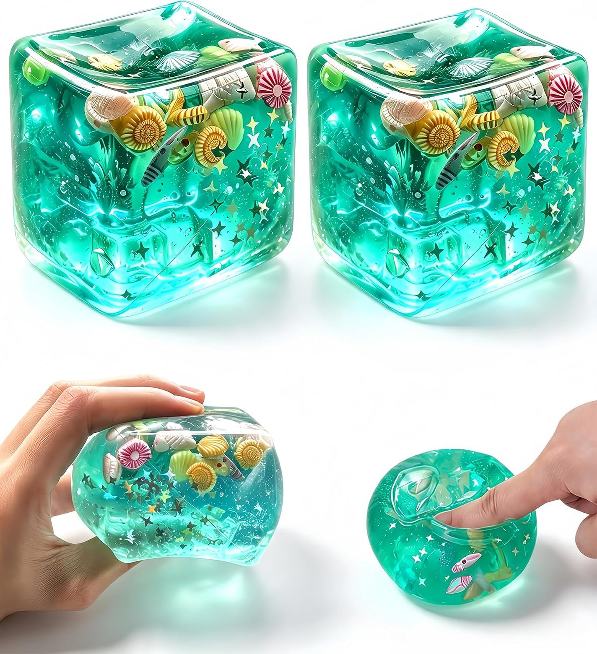 2 bolas antiestrés de cubo verde, juguetes blandos con conchas de o...