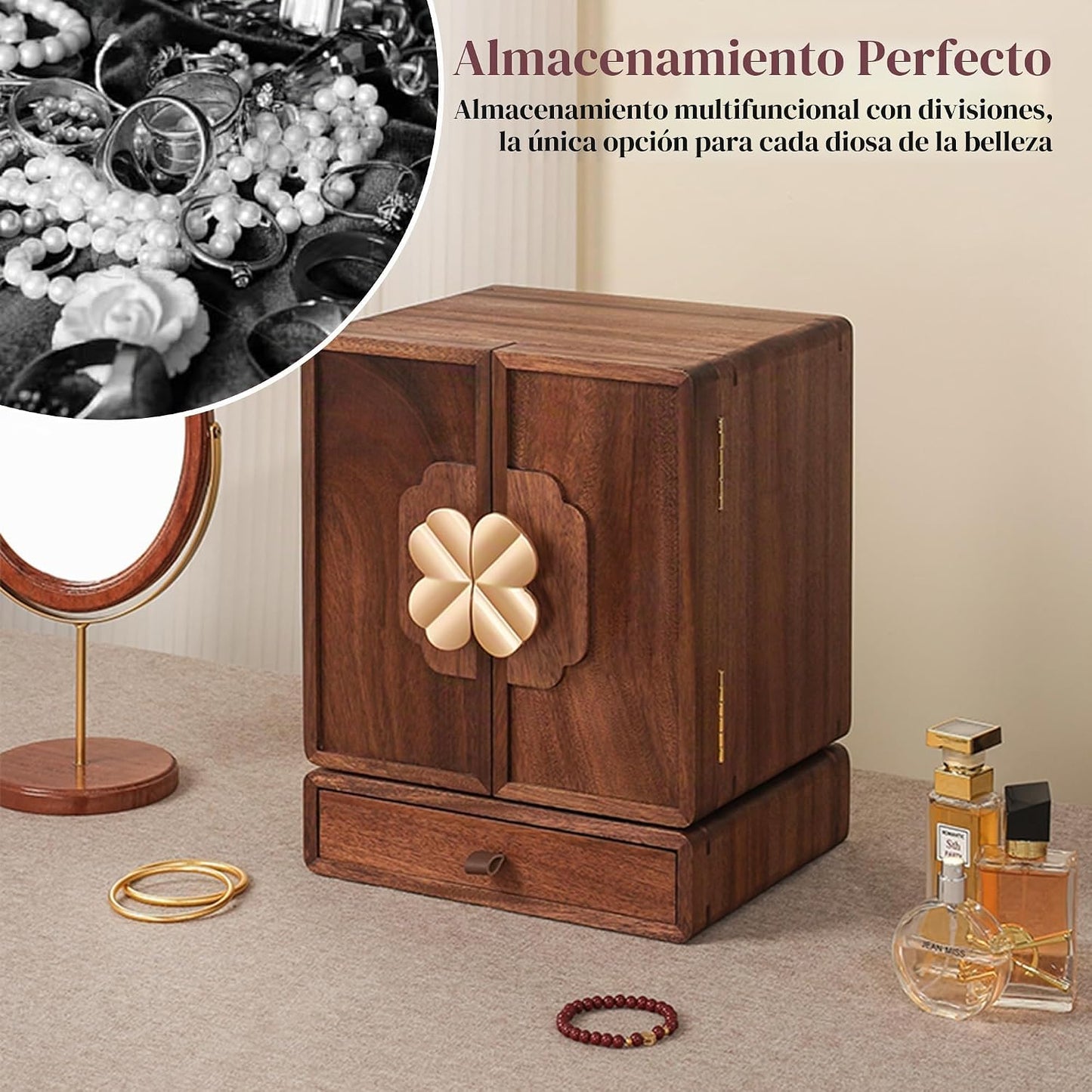 KAOTGOT Joyero de madera para mujeres y niñas, organizador grande d...