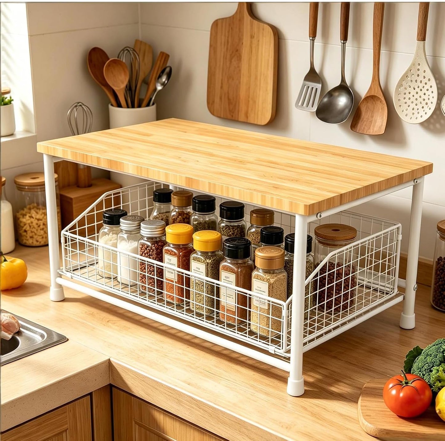 HYLMMDA Estante de encimera de cocina, estante de cocina pequeño co...