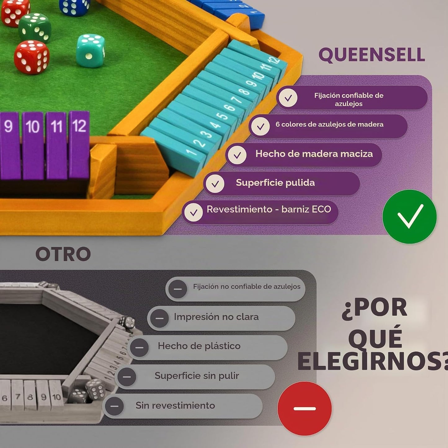 Color Shut The Box - Juego de mesa de madera para 1 a 6 jugadores,...