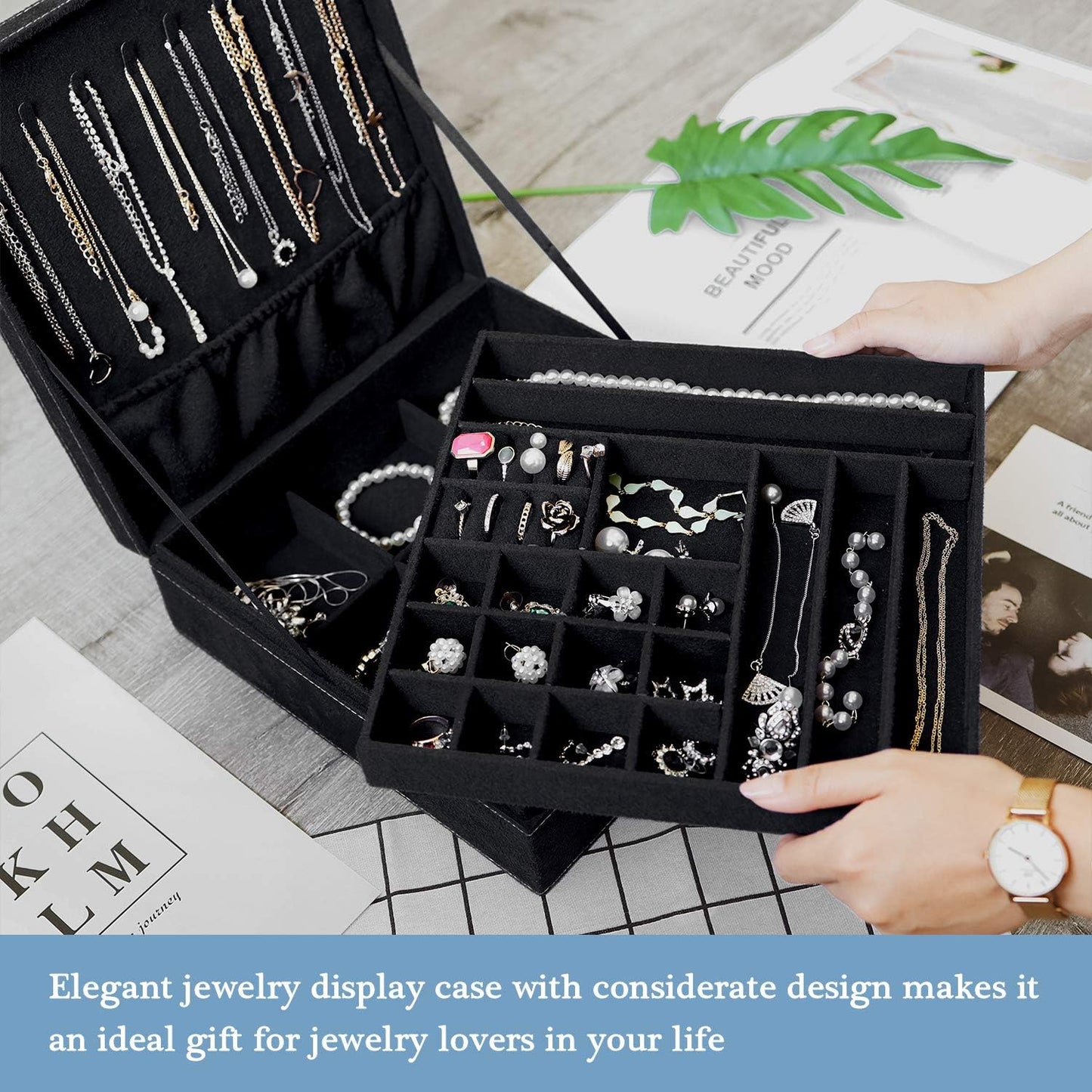 ProCase Joyero de terciopelo organizador para mujeres-Negro | Estuc...