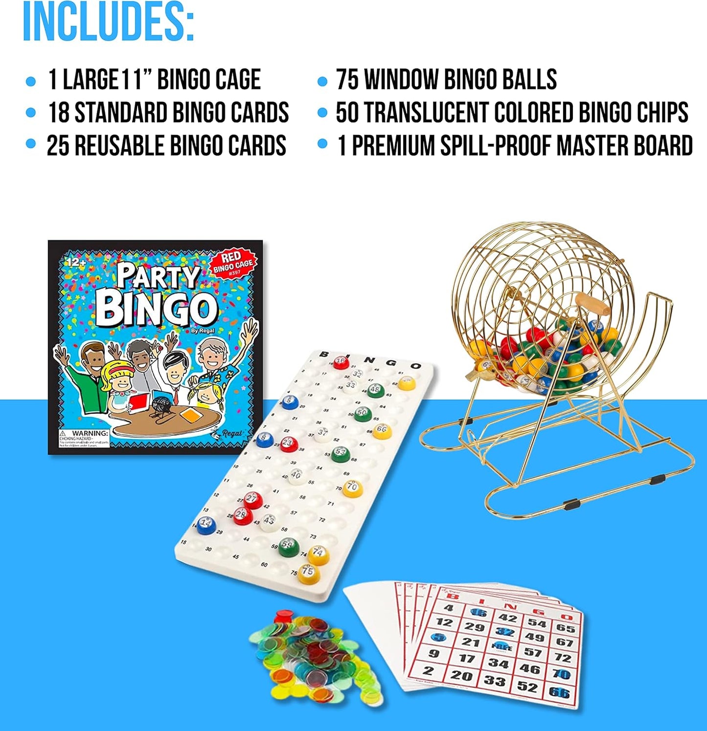Regal Bingo - Juego de bingo profesional con jaula de rueda de 11 p...