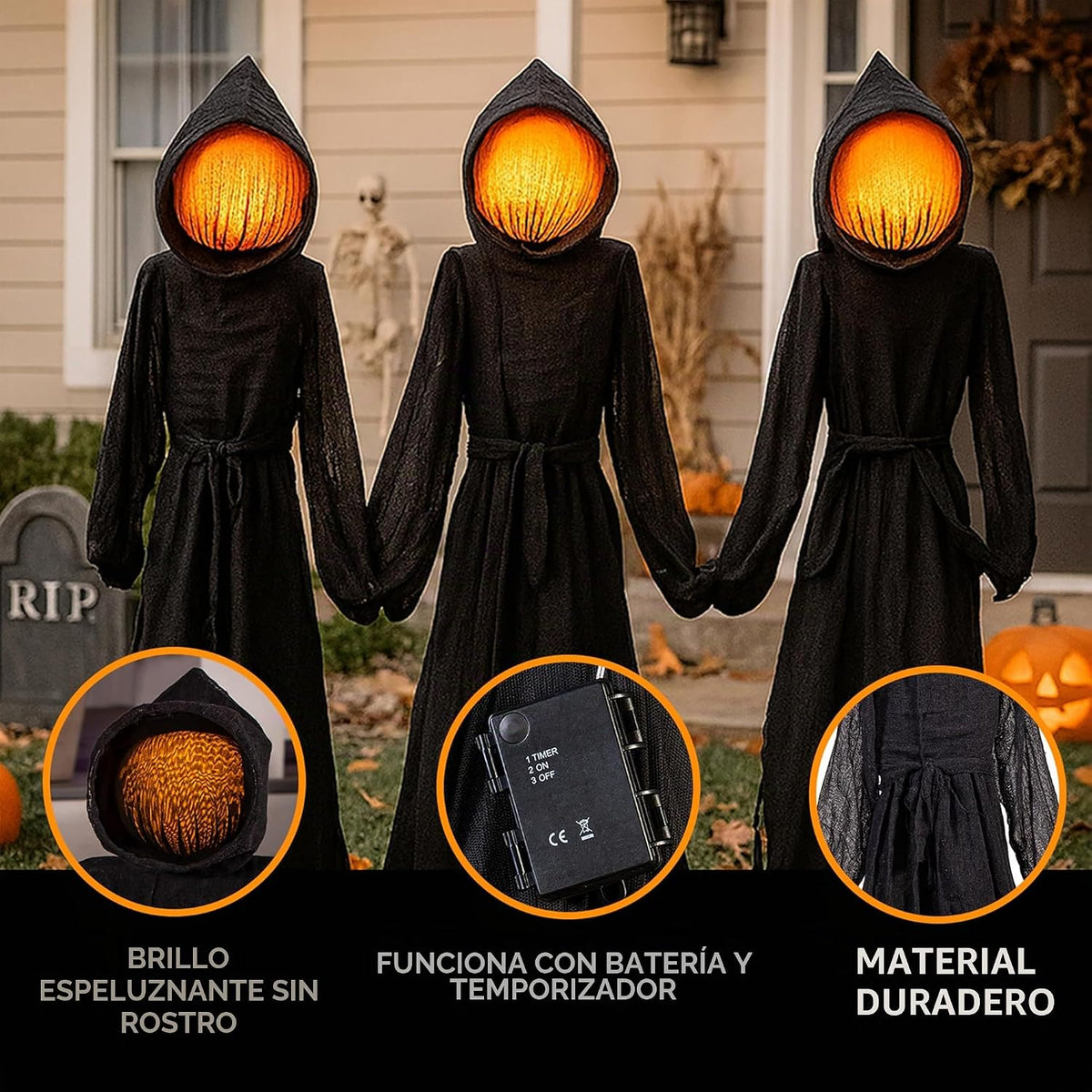Evergreen Juego de 3 estacas LED negras de la Muerte para Halloween...