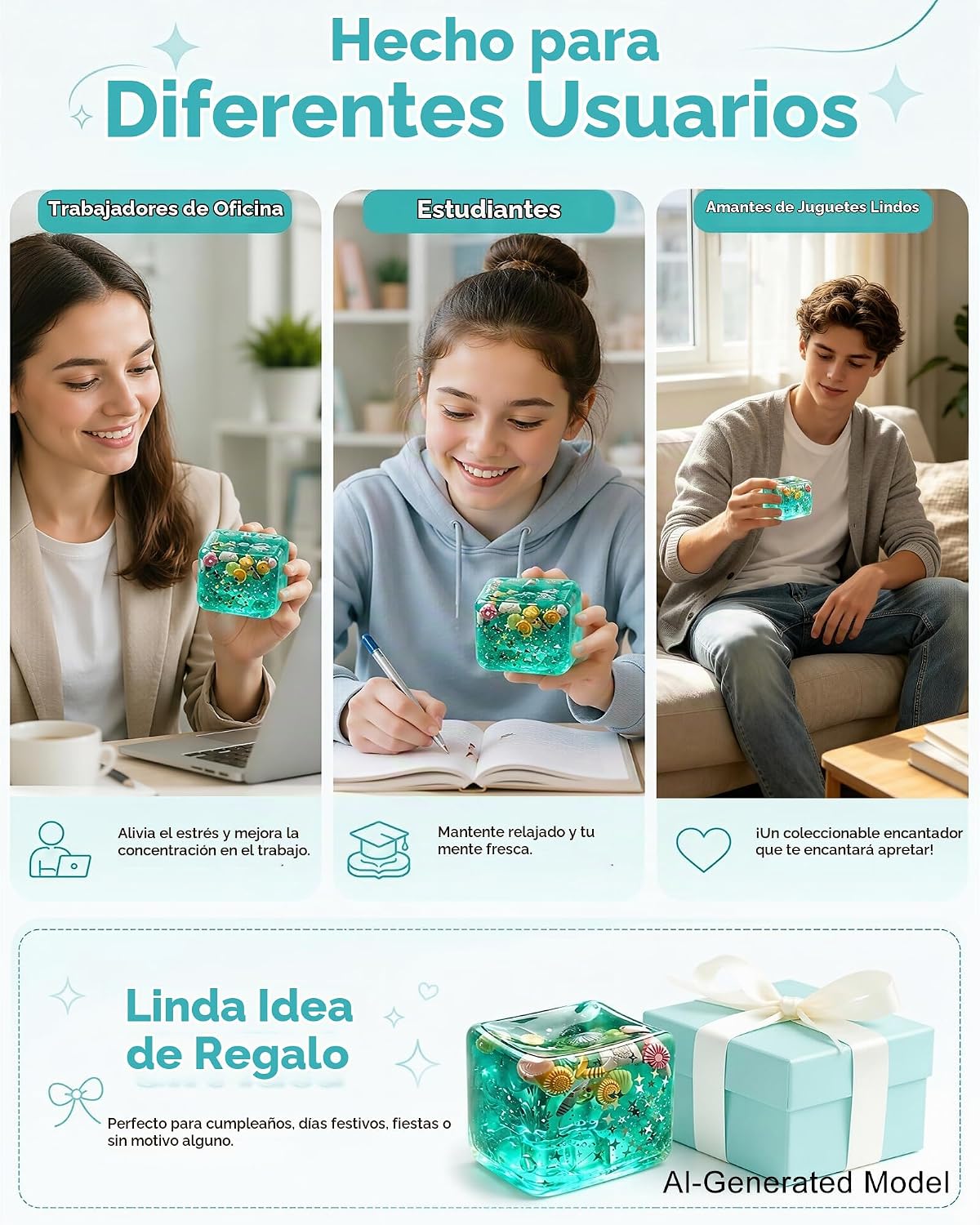 2 bolas antiestrés de cubo verde, juguetes blandos con conchas de o...