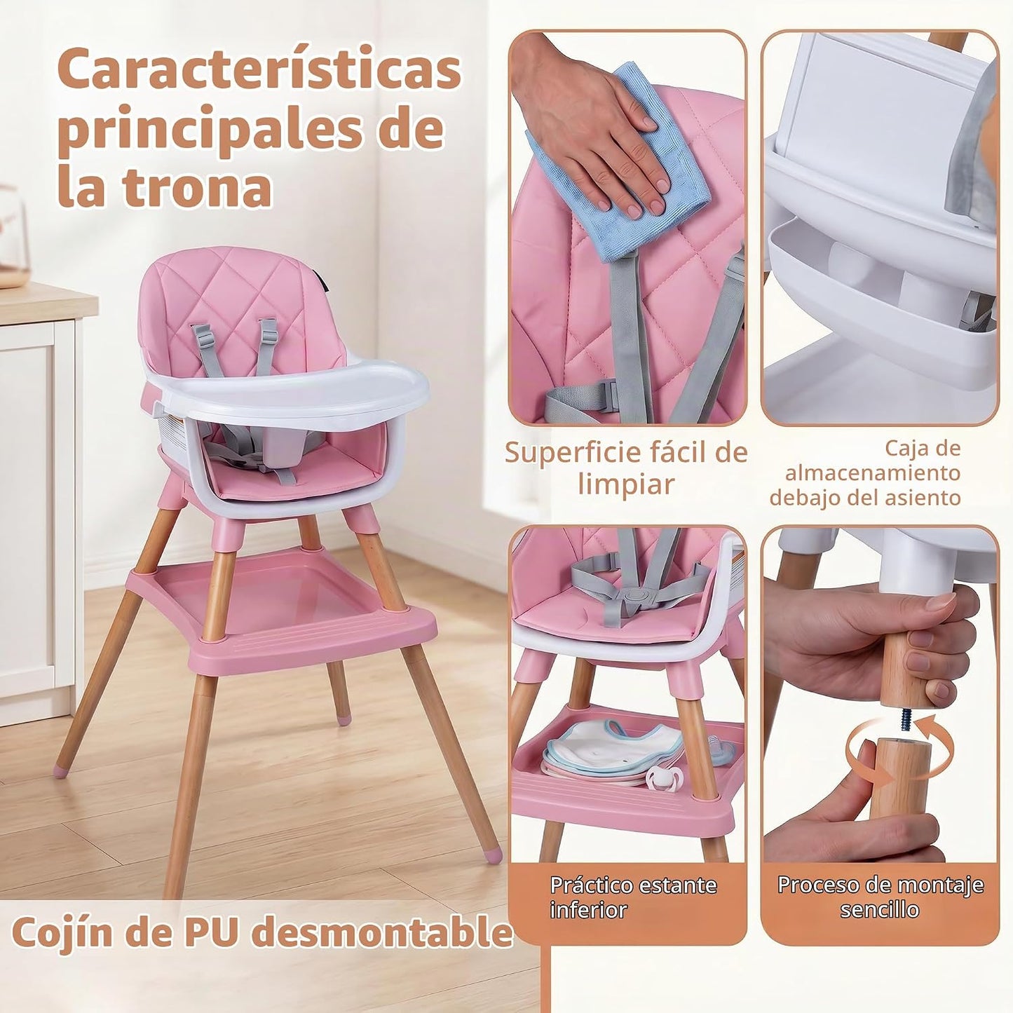 HONEY JOY Silla alta para bebé, silla alta de alimentación converti...